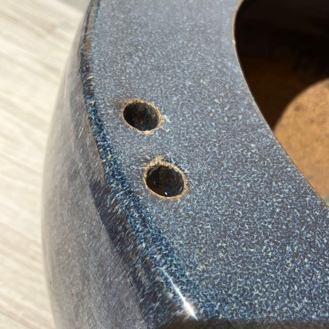 大型火鉢　ブルー　金魚鉢　焼き物　陶器　アクアリウム　大型