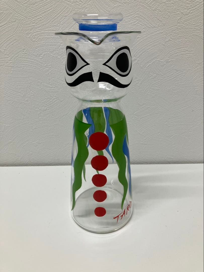 【希少・サイン入り】岡本太郎 顔のデカンタ ガラス製 水差し オブジェ 太陽の塔
