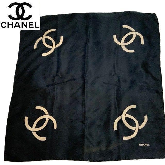 CHANEL ブラック スカーフ シルク タグ無し 本物保証