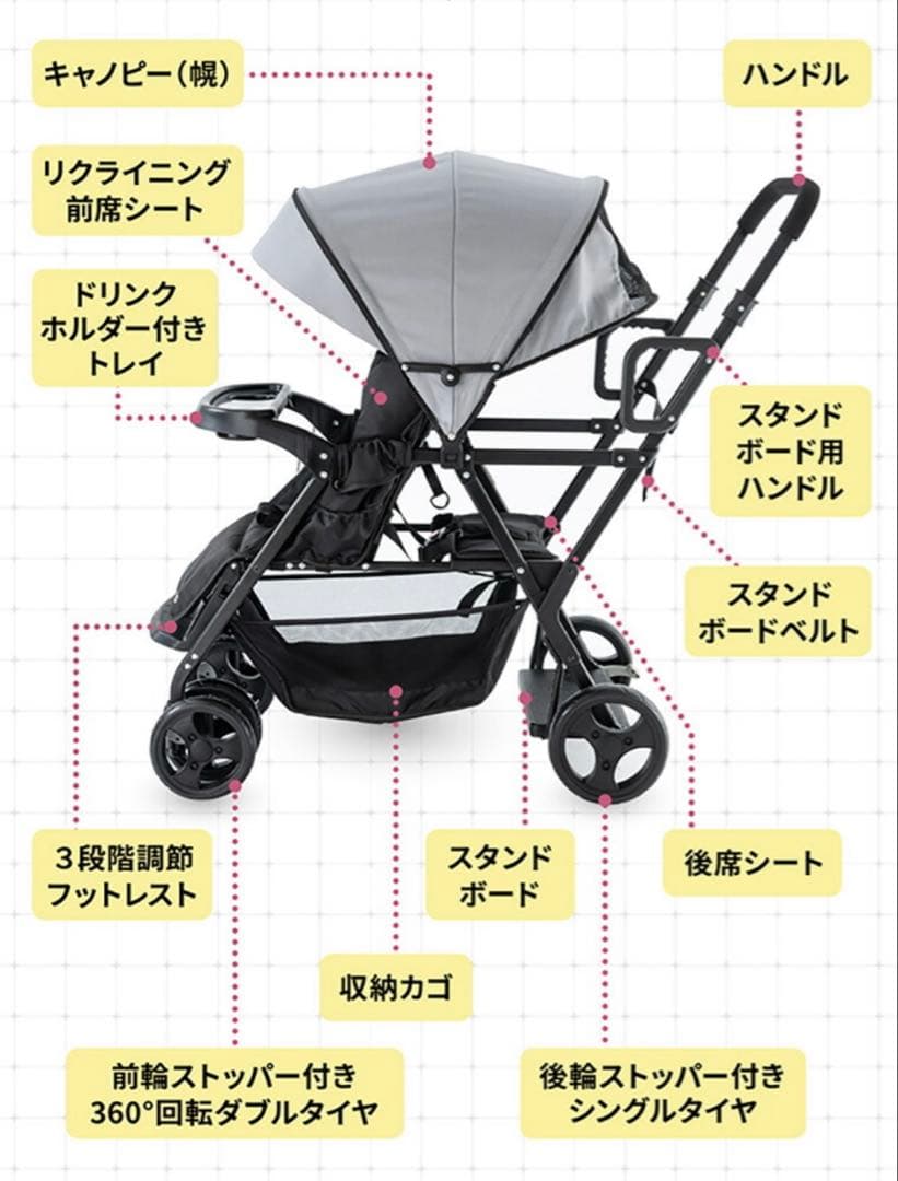 Nebio Amitie 二人乗りベビーカー ブラック