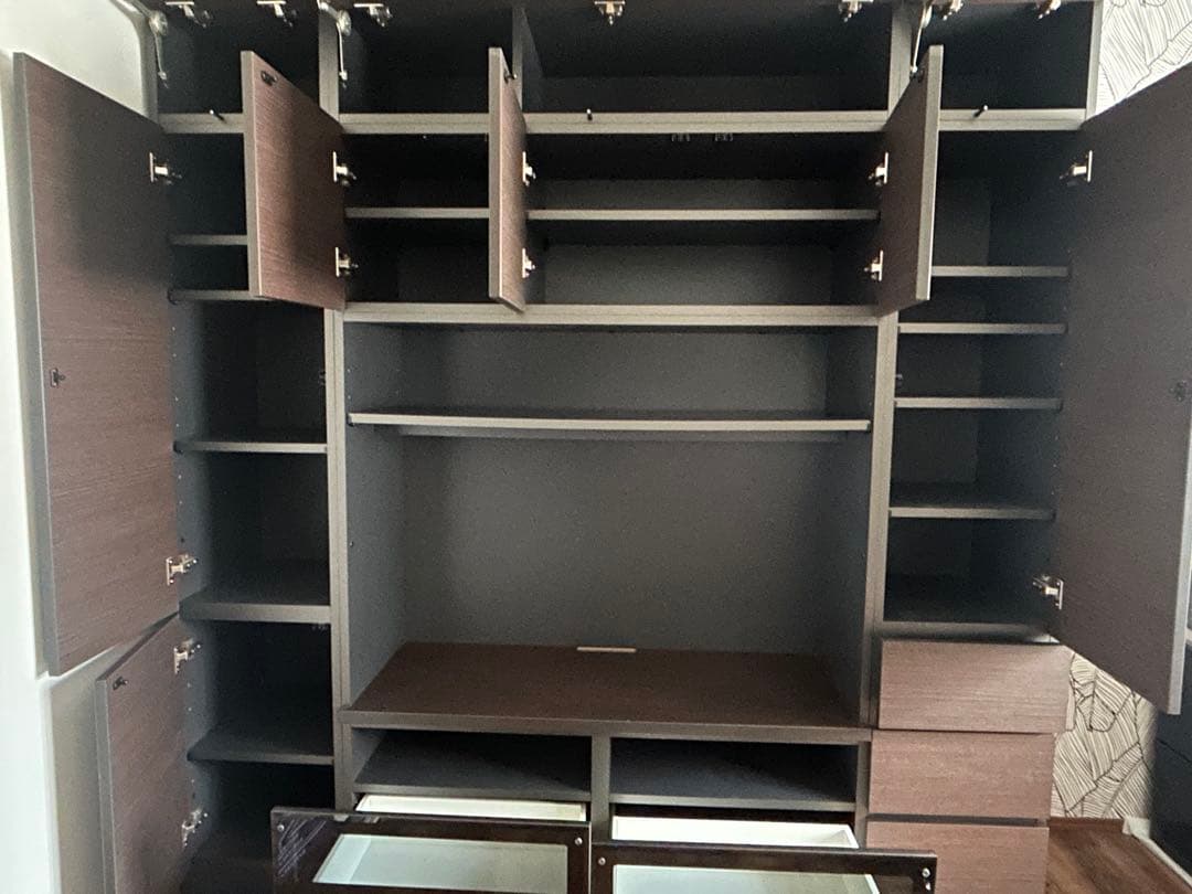 壁面収納　テレビ台　棚　すえ木工　ダークブラウン