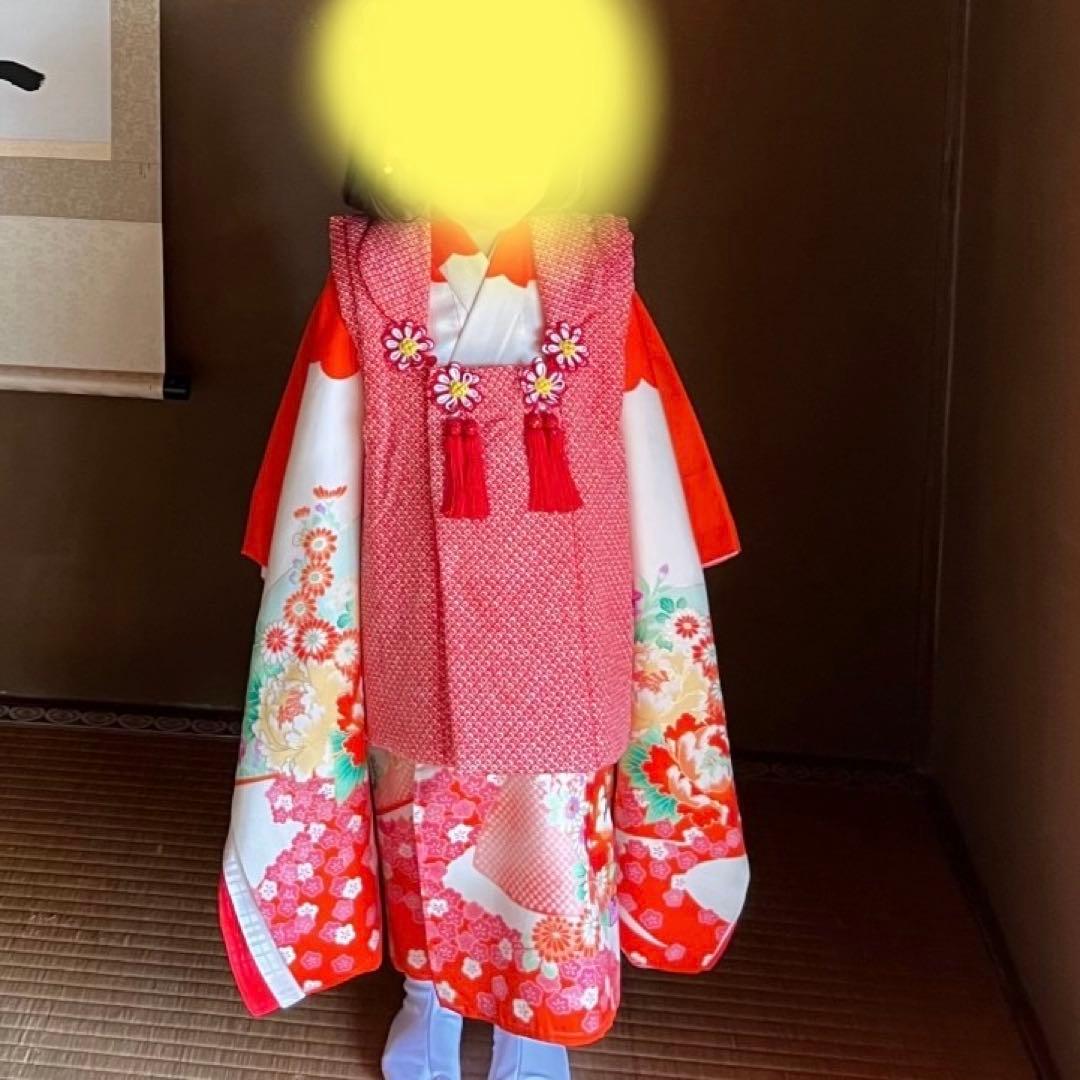 七五三　3歳用　着物　被布セット　正絹　アンティーク