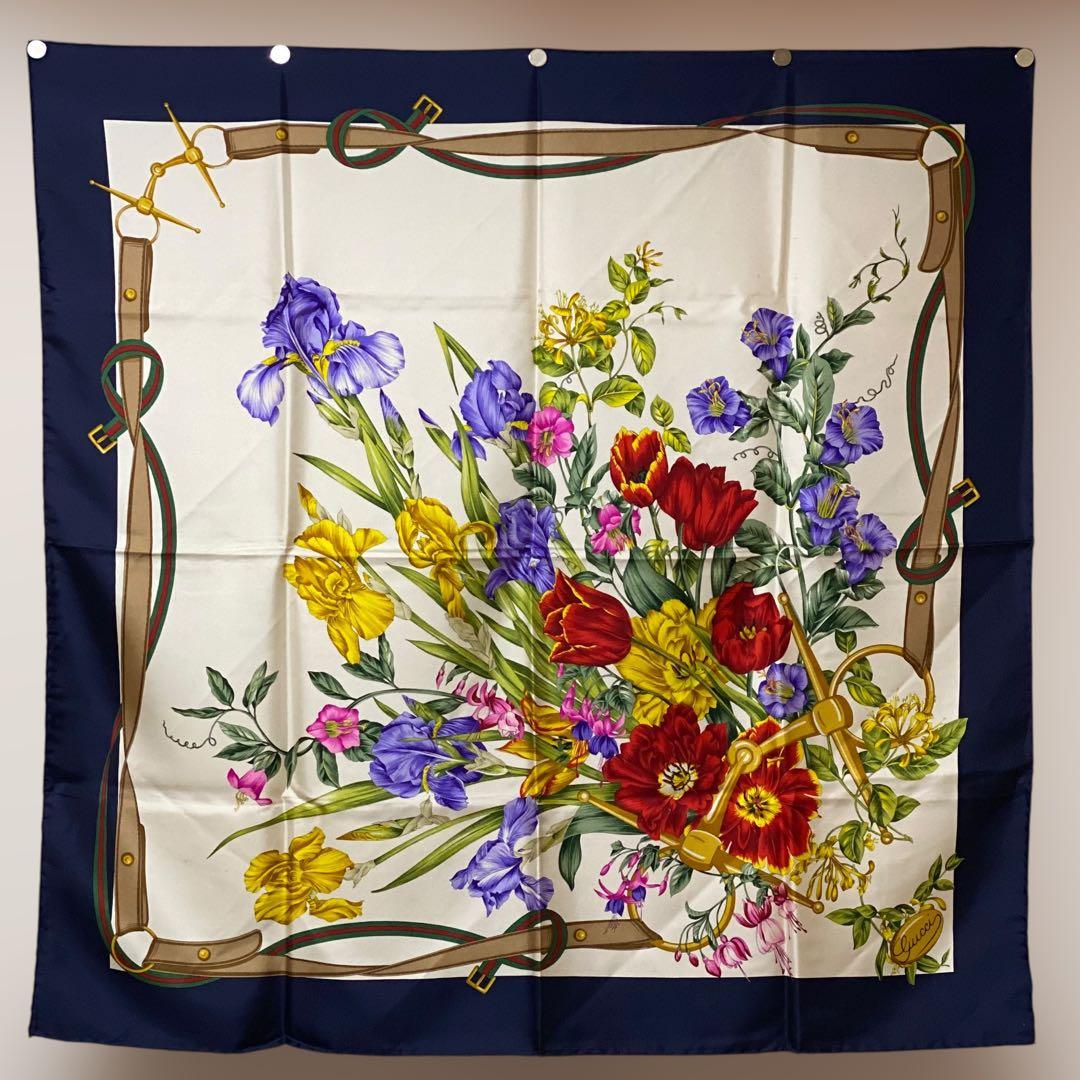 GUCCI 大判シルクスカーフ フローラル 花柄 シェリーライン ボタニカル