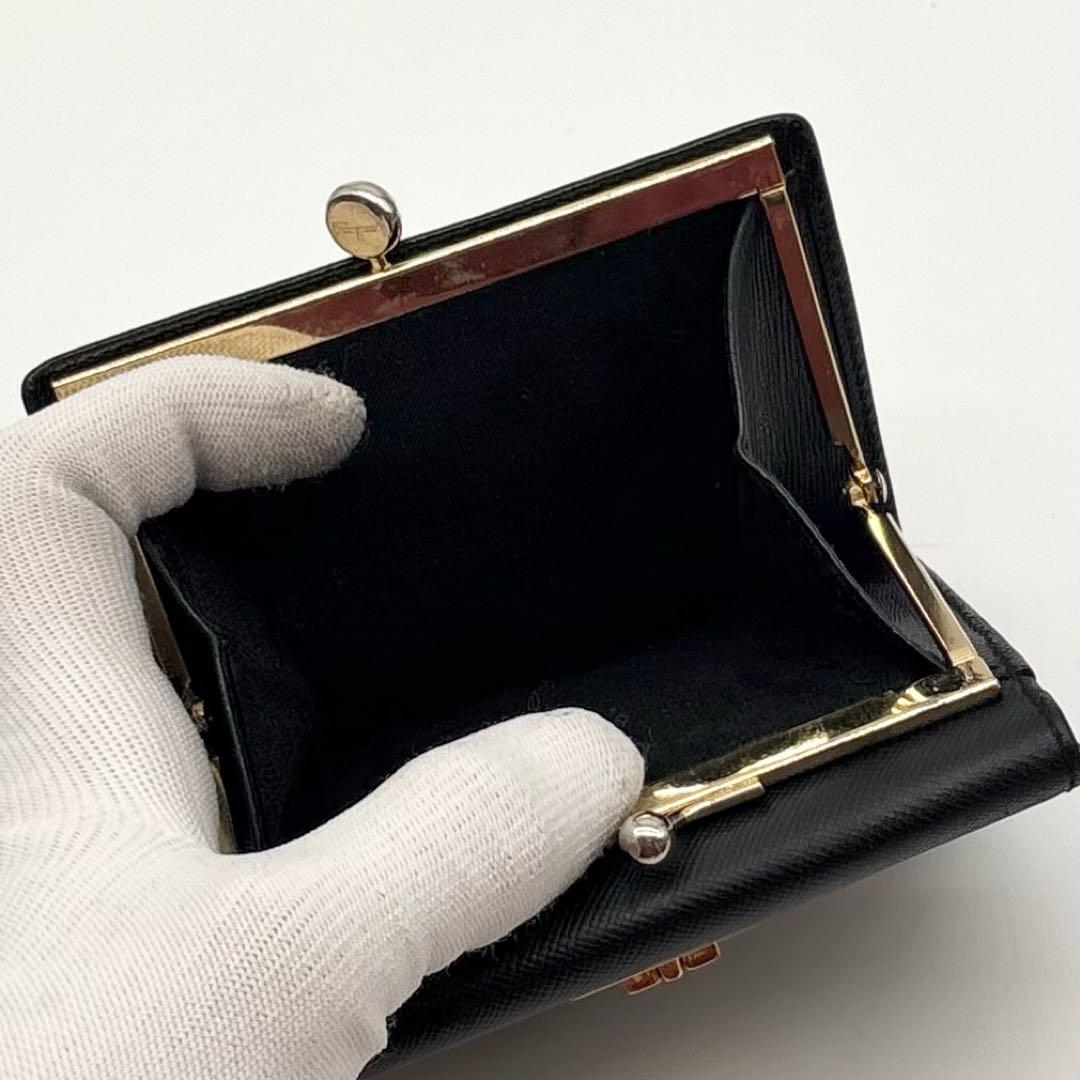 【極美品】 Ferragamo レザー 二つ折り財布 ガンチーニ ブラック 黒