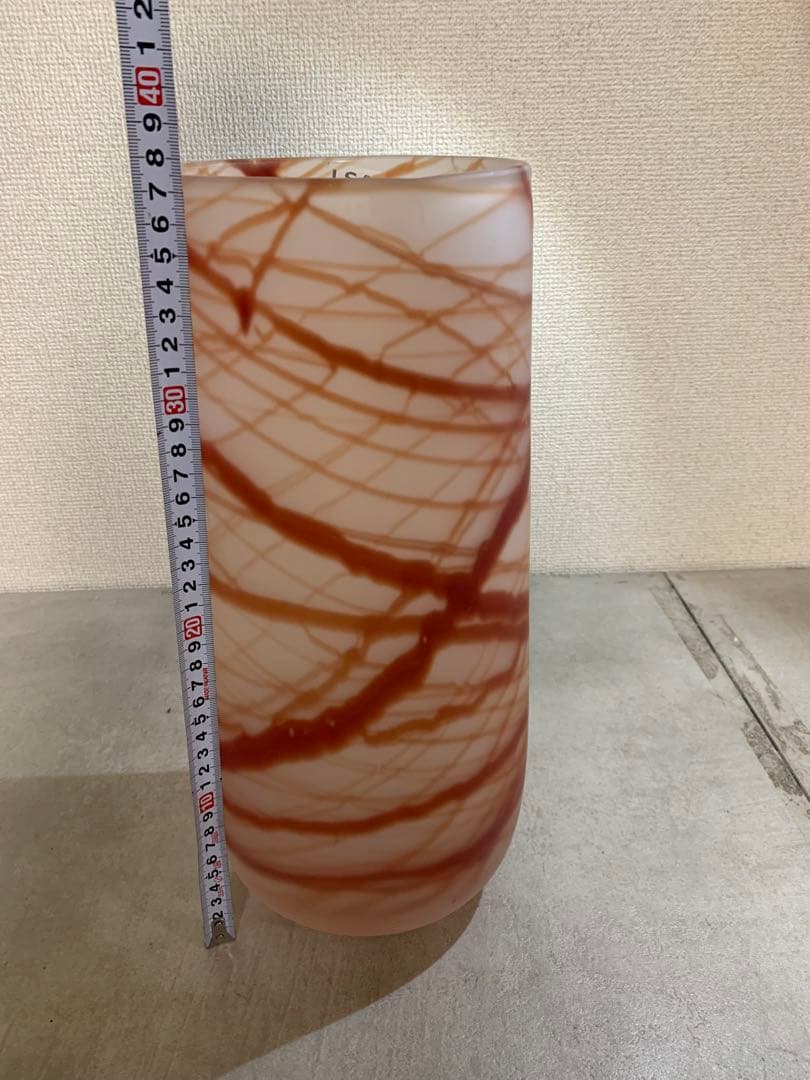 G0904-06★LSA ガラス花瓶 円筒形 赤褐色模様 hand made