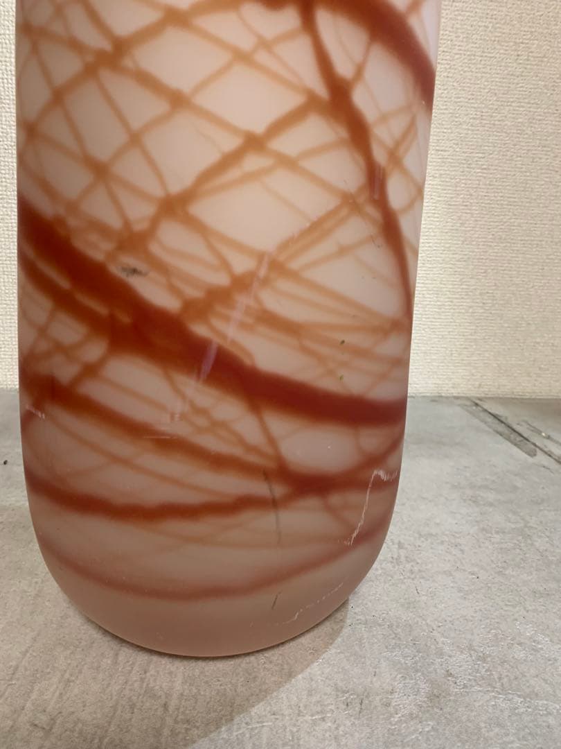 G0904-06★LSA ガラス花瓶 円筒形 赤褐色模様 hand made