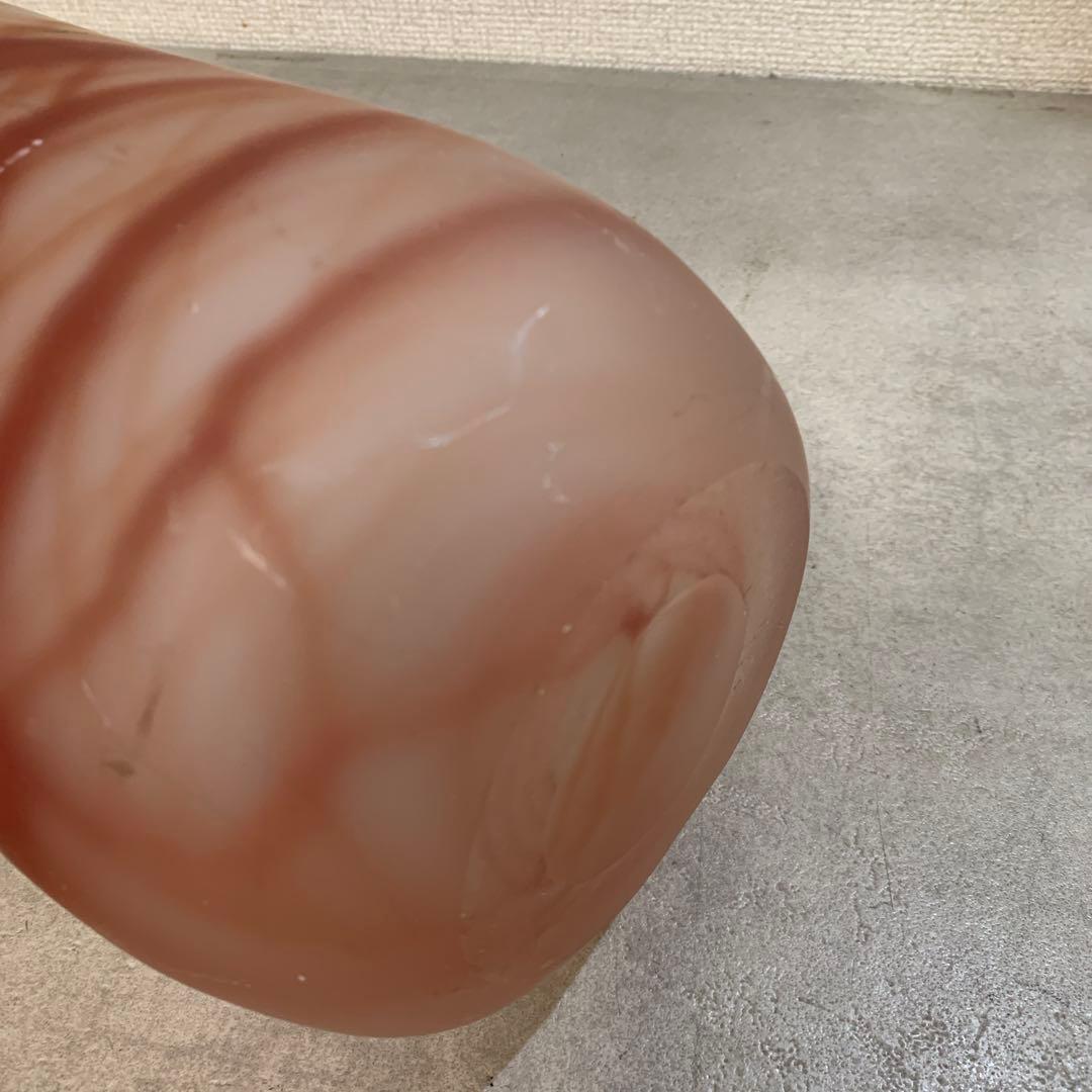 G0904-06★LSA ガラス花瓶 円筒形 赤褐色模様 hand made