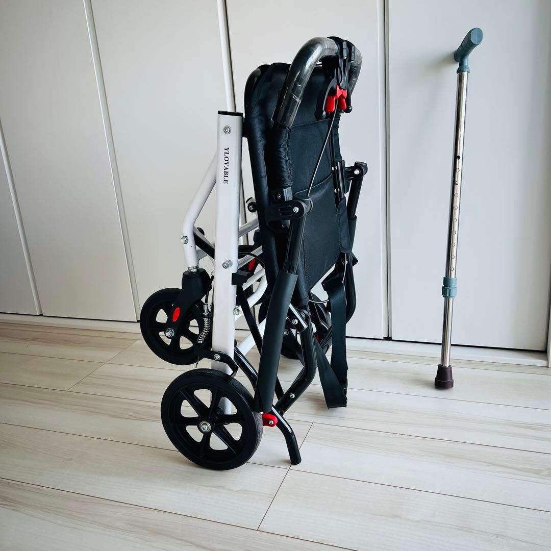 【良品】　介助式　車椅子（杖・説明書付き）／軽量