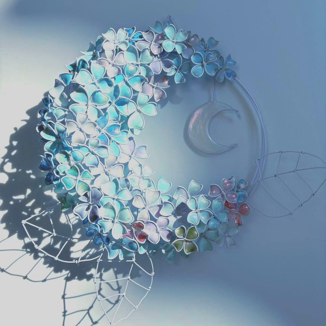 モーニングMoon 大きな紫陽花リース　ワイヤークラフト　ディップアート