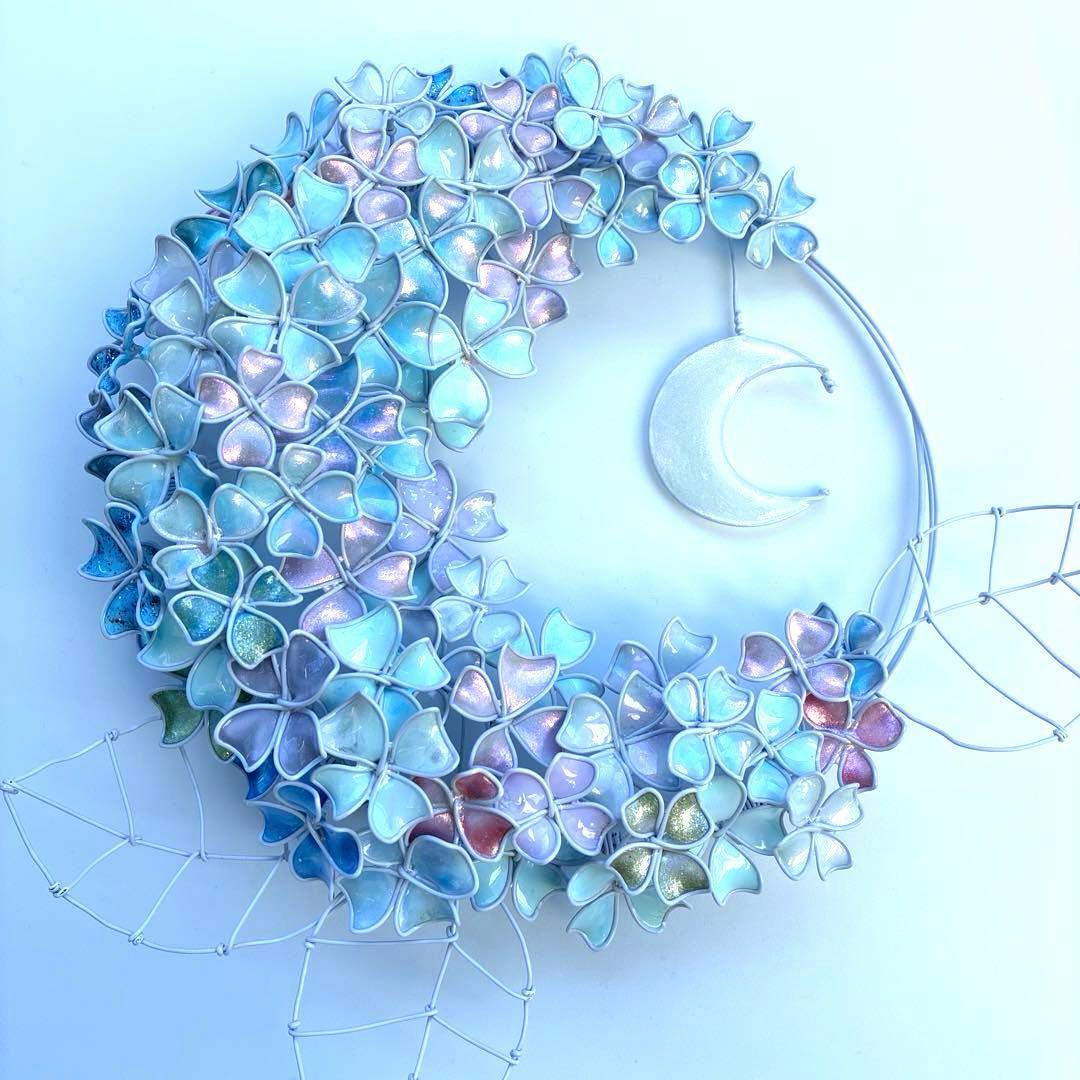モーニングMoon 大きな紫陽花リース　ワイヤークラフト　ディップアート