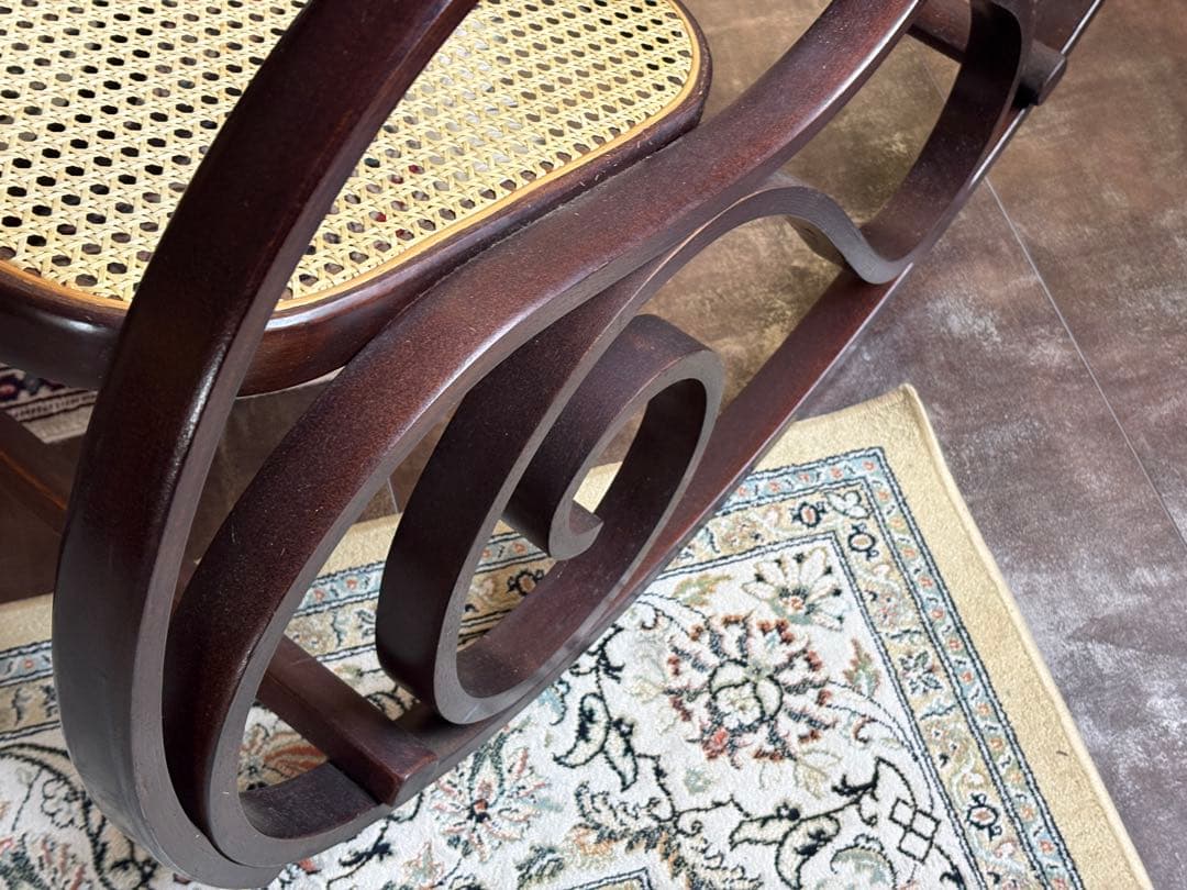 希少　ラタン　ロッキングチェア　背もたれ　カゴメ編み　ヴィンテージ　SG