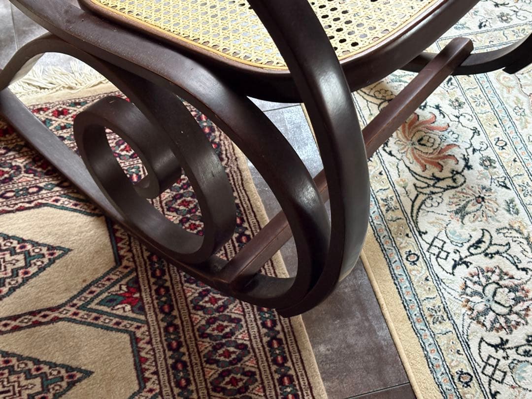 希少　ラタン　ロッキングチェア　背もたれ　カゴメ編み　ヴィンテージ　SG