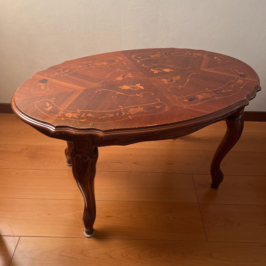 イタリア製 象嵌 猫脚 アンティーク センターテーブル