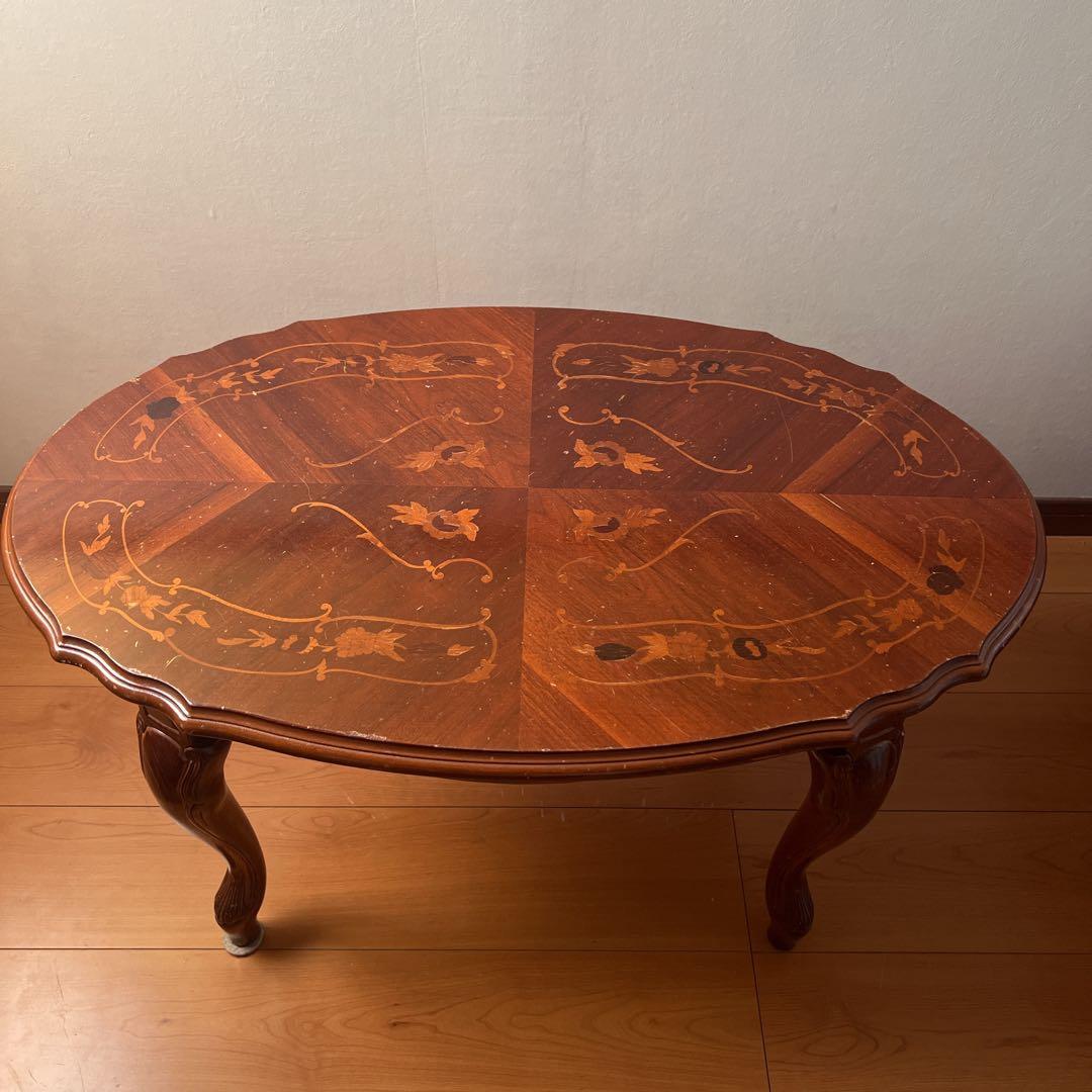 イタリア製 象嵌 猫脚 アンティーク センターテーブル