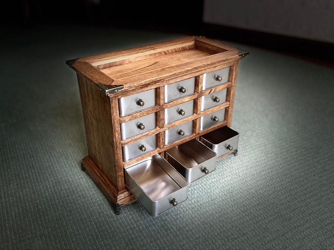 ヴィンテージ　アンティーク調　ハンドメイド　キャビネット　ジュエリーBOX