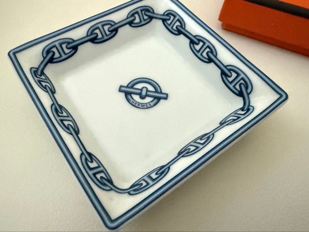 HERMES エルメス シェーヌダンクル アクセサリートレイ ブルー スクエア
