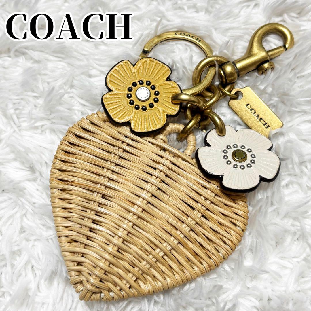 COACH ティー ローズ レザー バッグ チャーム ランタン ハート