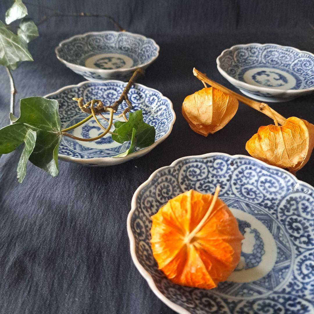 「ご成約者」です。 「たこ唐草が小皿にも！」 古伊万里皿4客セット 骨董ア