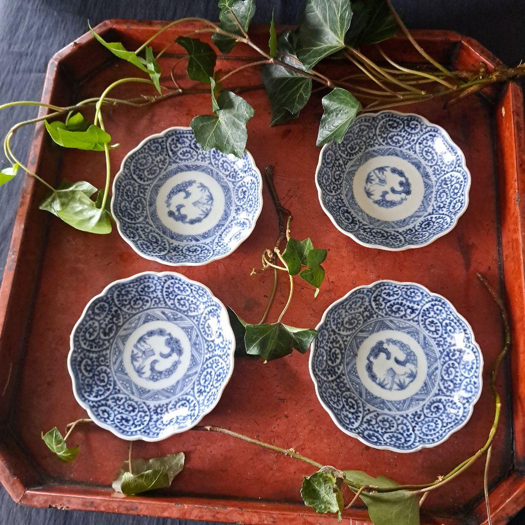 「ご成約者」です。 「たこ唐草が小皿にも！」 古伊万里皿4客セット 骨董ア
