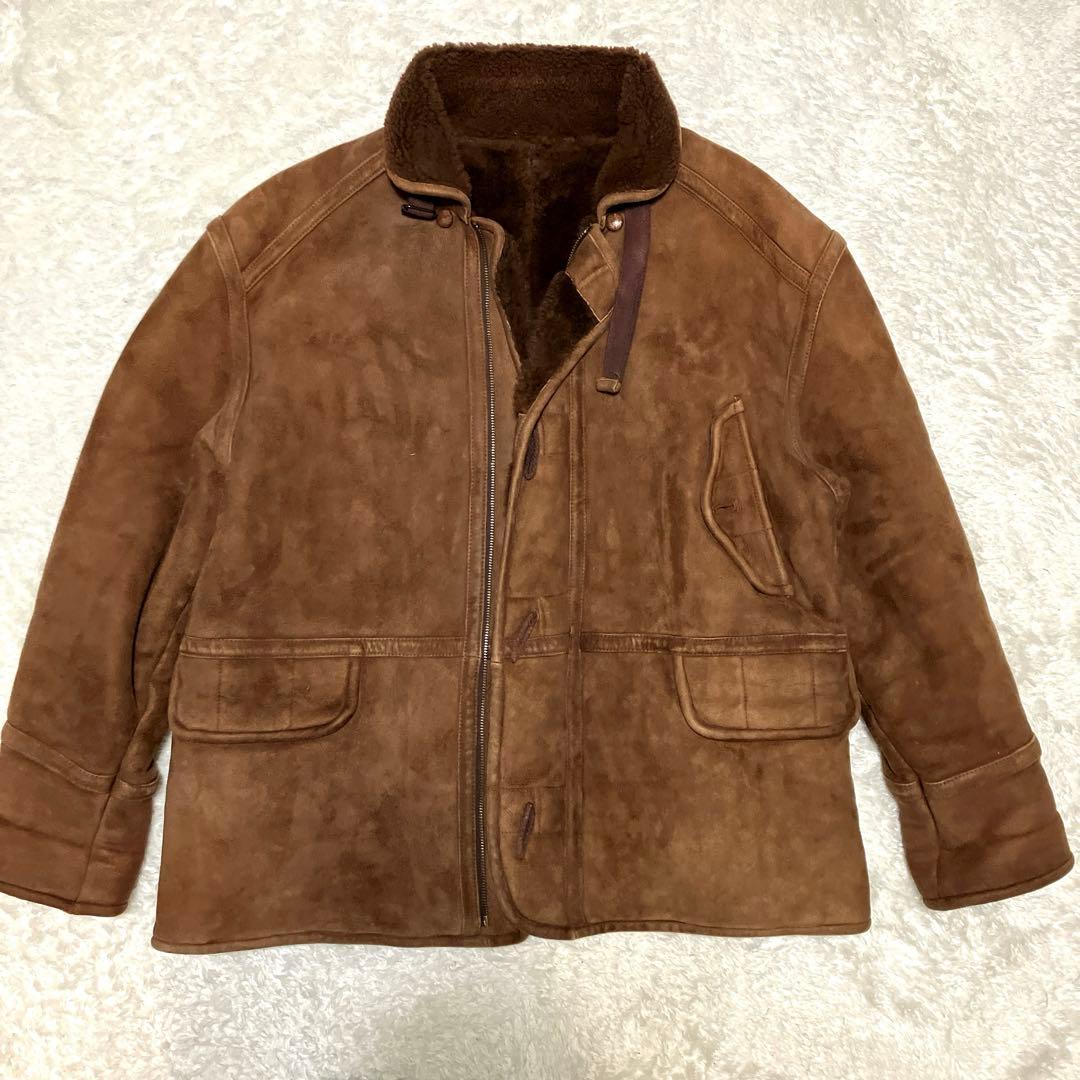 ヴィンテージ　リアルムートン　ブラウン　ランチコート　XL