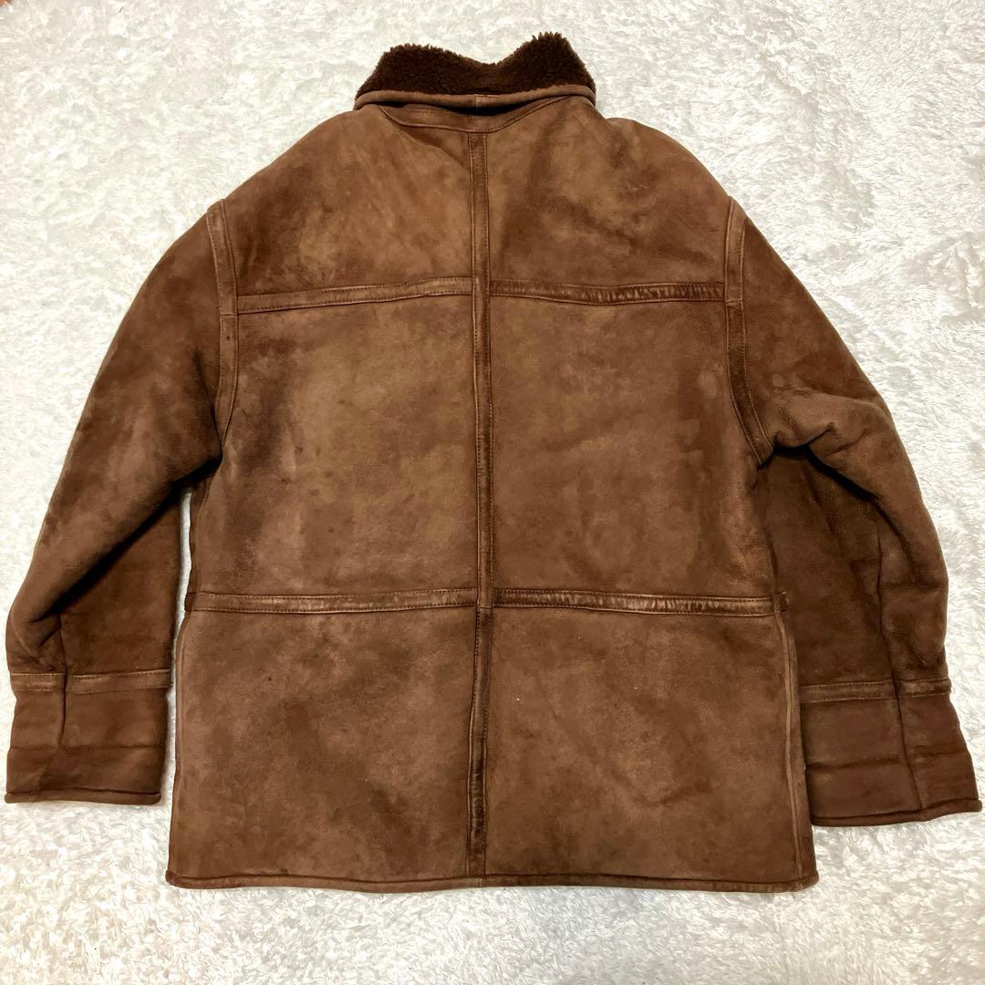 ヴィンテージ　リアルムートン　ブラウン　ランチコート　XL