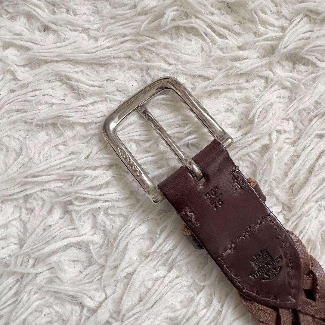 良品　Whitehouse Cox/レザーメッシュベルト/75/30 ブラウン