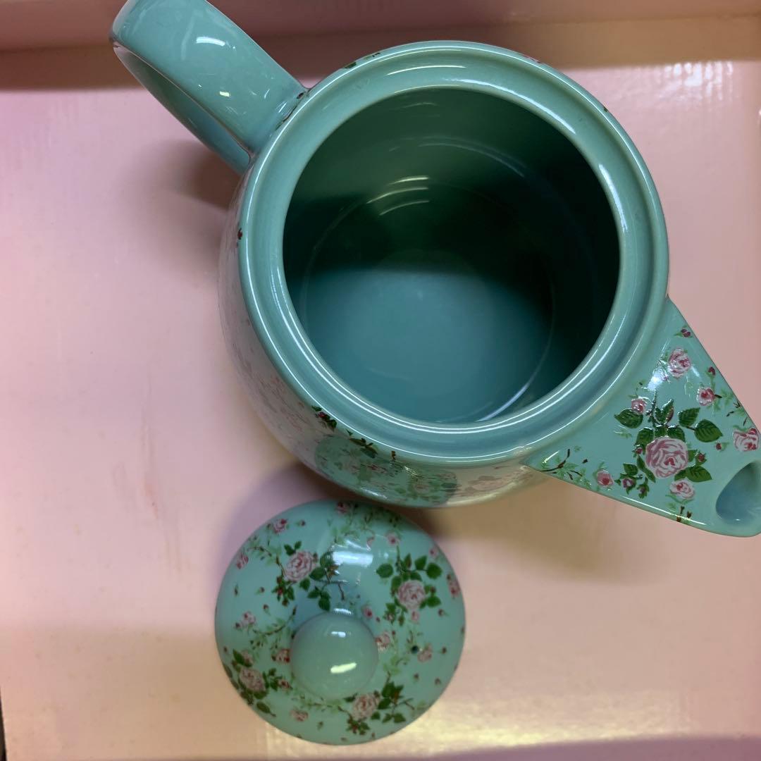 ピンクハウス　ヴィンテージ食器セット　未使用　ミントグリーンの薔薇柄ティーセット