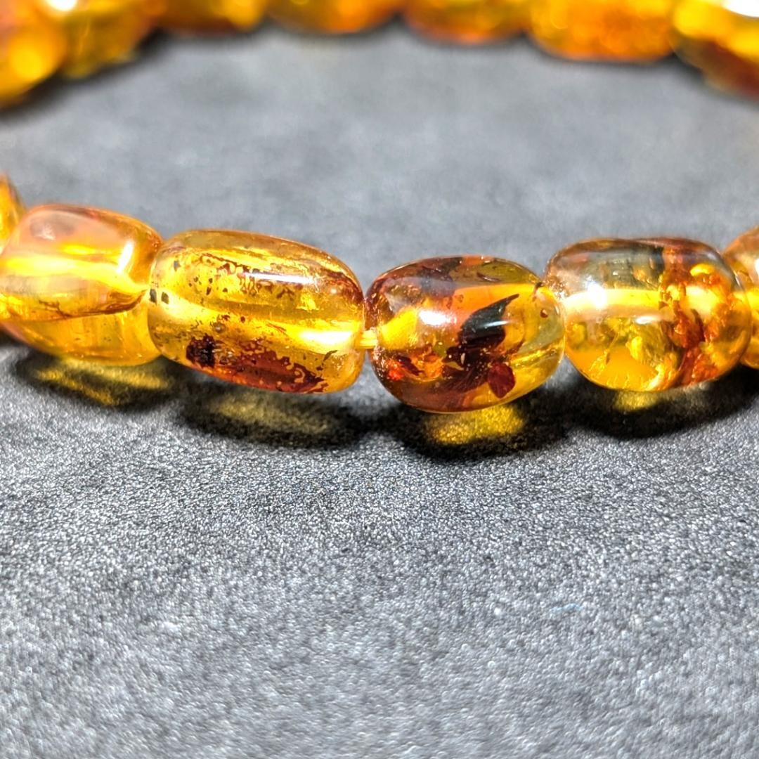 バルティックアンバー 天然琥珀 タンブルブレスレット ブラウンカラーで高級感抜群