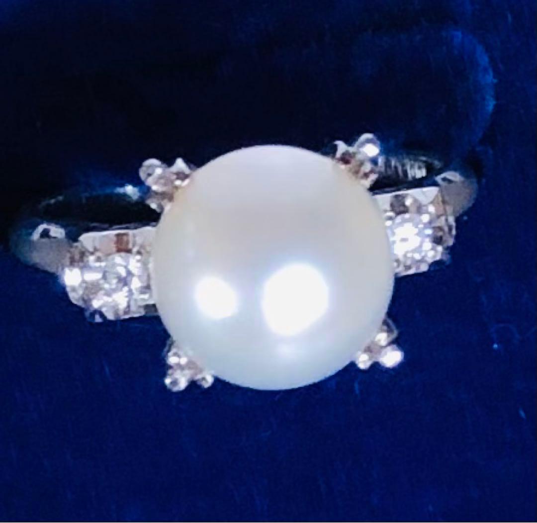 Pt900 パール 真珠 ダイヤモンド リング 指輪 9号 生前整理 プラチナ