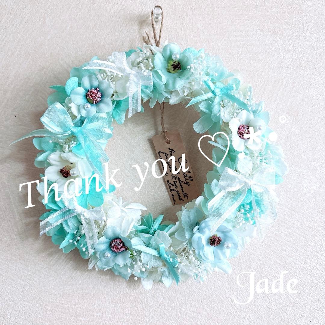 No105 ティファニー＆ホワイト♡プリザーブドフラワーあじさいたっぷりリース