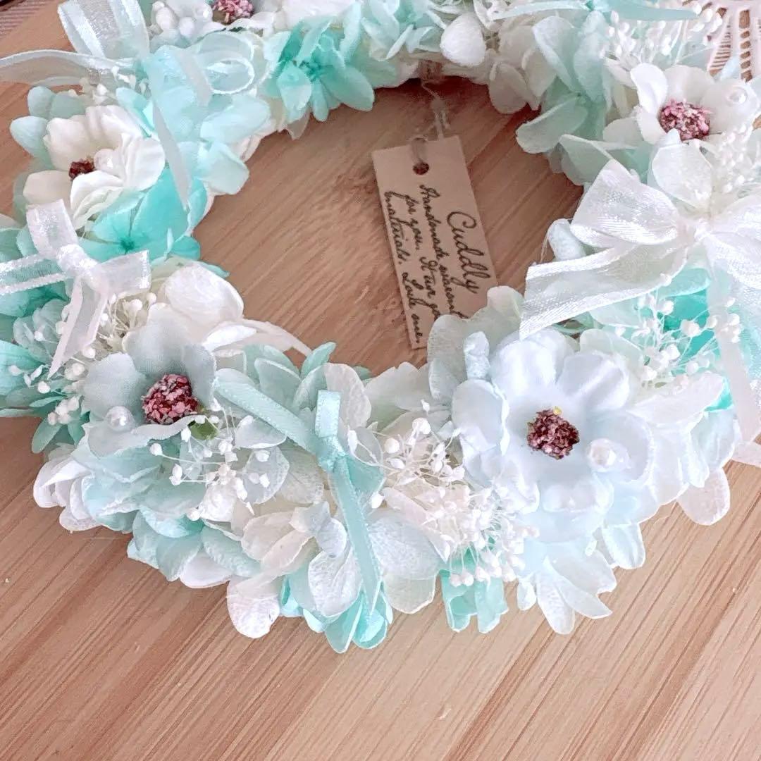 No105 ティファニー＆ホワイト♡プリザーブドフラワーあじさいたっぷりリース