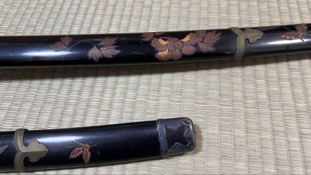 半太刀 真剣拵え 蝶 竹光 模造刀 居合刀 牡丹 小柄 本鮫皮 大小 金雲龍目貫