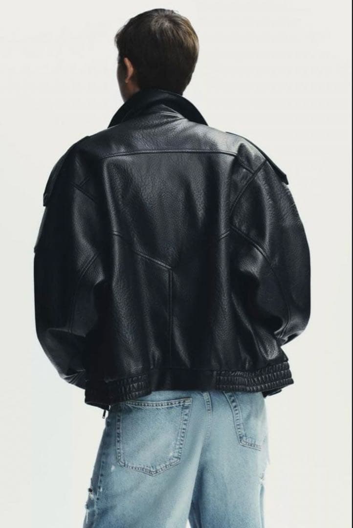 ZARA 完売　YSL似　黒 ハイネックフェイクレザージャケット