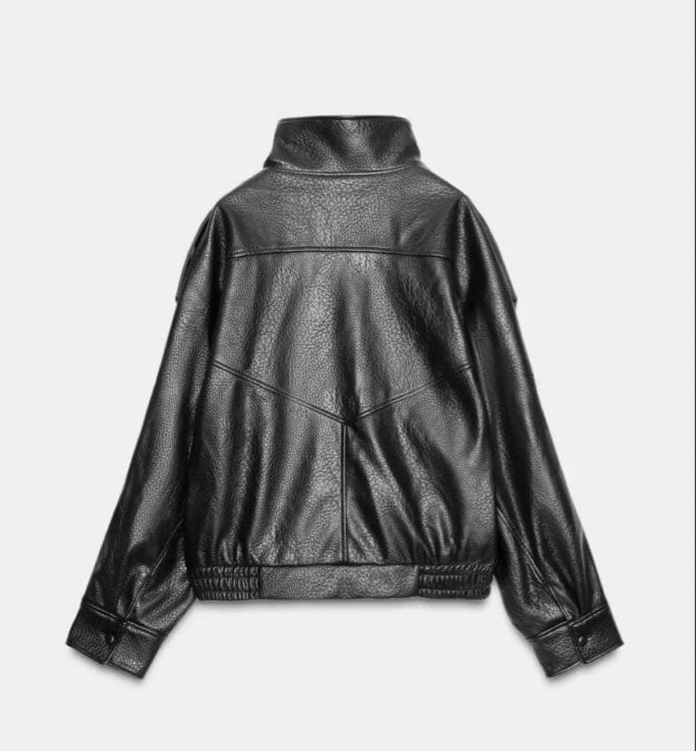 ZARA 完売　YSL似　黒 ハイネックフェイクレザージャケット