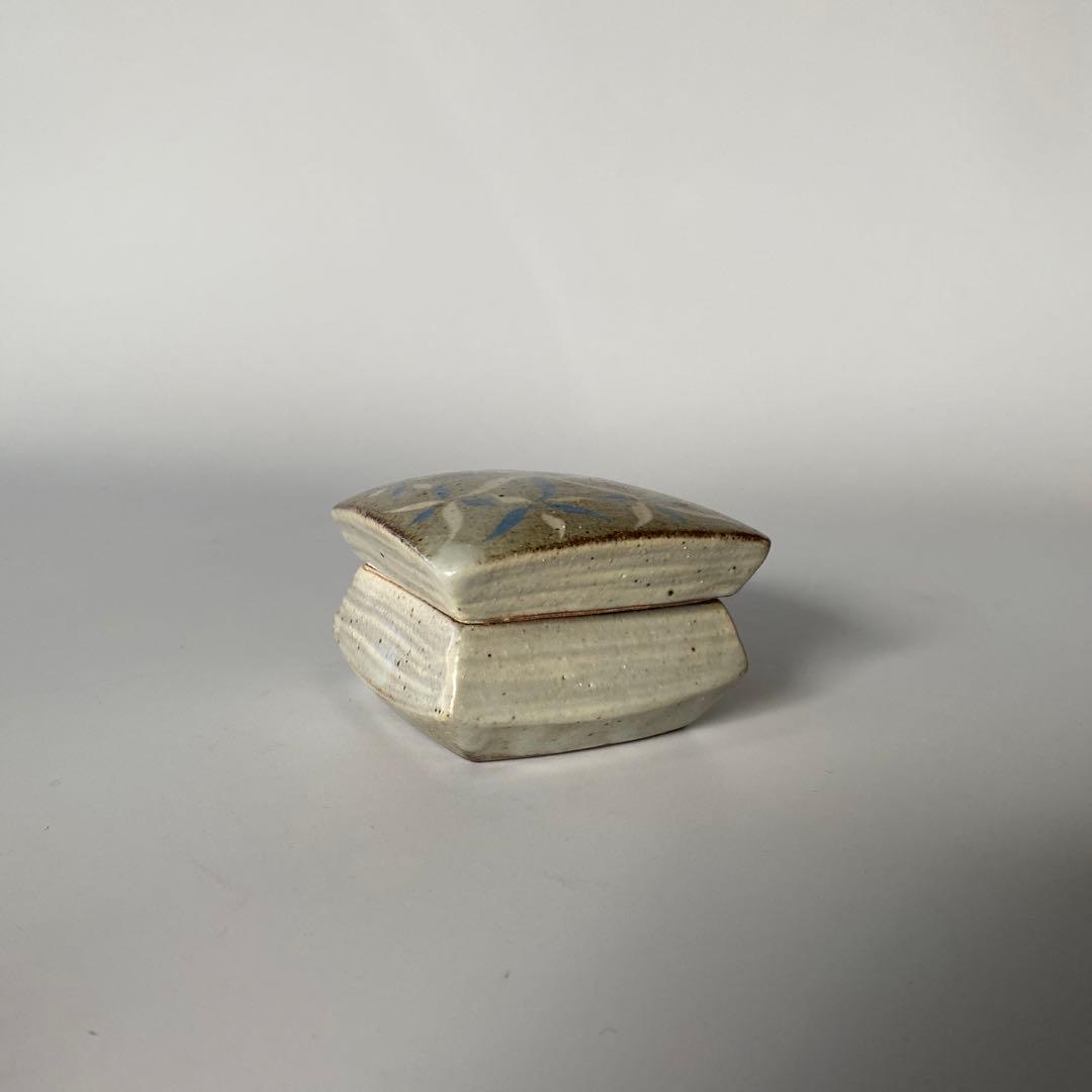 益子焼 島岡桂 縄文象嵌 角型 蓋物/香合（蓋付き小箱） 1対