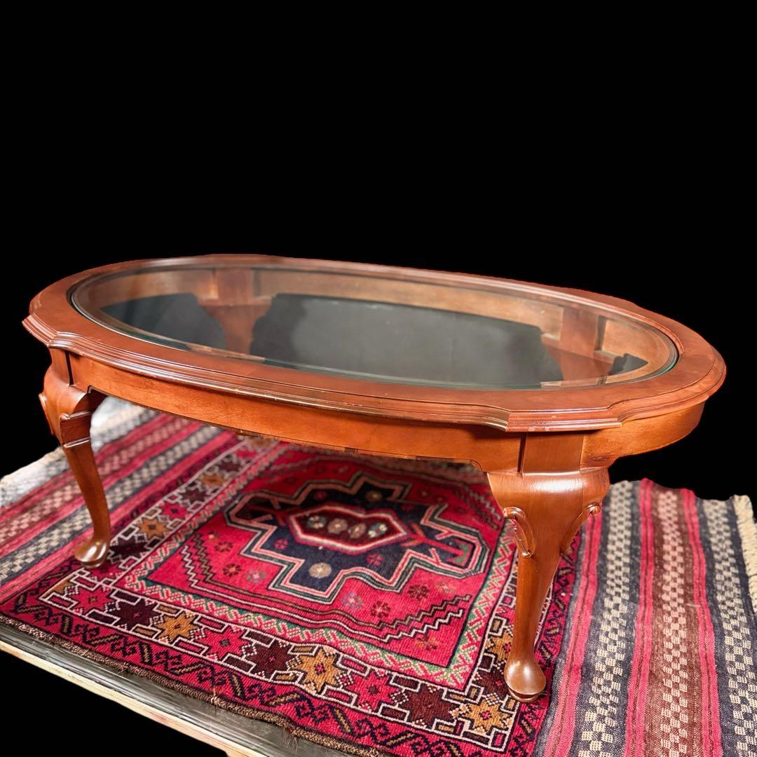 HR783 ETHAN ALLEN ガラストップテーブル　猫脚　コーヒーテーブル