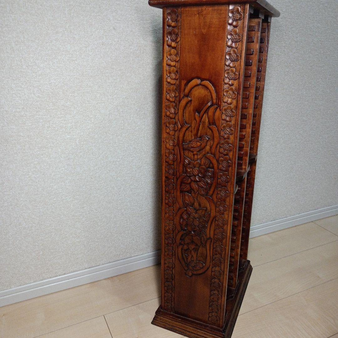 希少レア　アンティーク　木製 彫刻入り CD/DVD収納キャビネット/スタンド