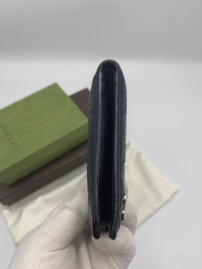 美品　グッチ　シマレザー　ドリアン　二つ折り財布　ブラック　金具　メンズ　GG