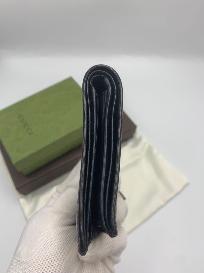 美品　グッチ　シマレザー　ドリアン　二つ折り財布　ブラック　金具　メンズ　GG