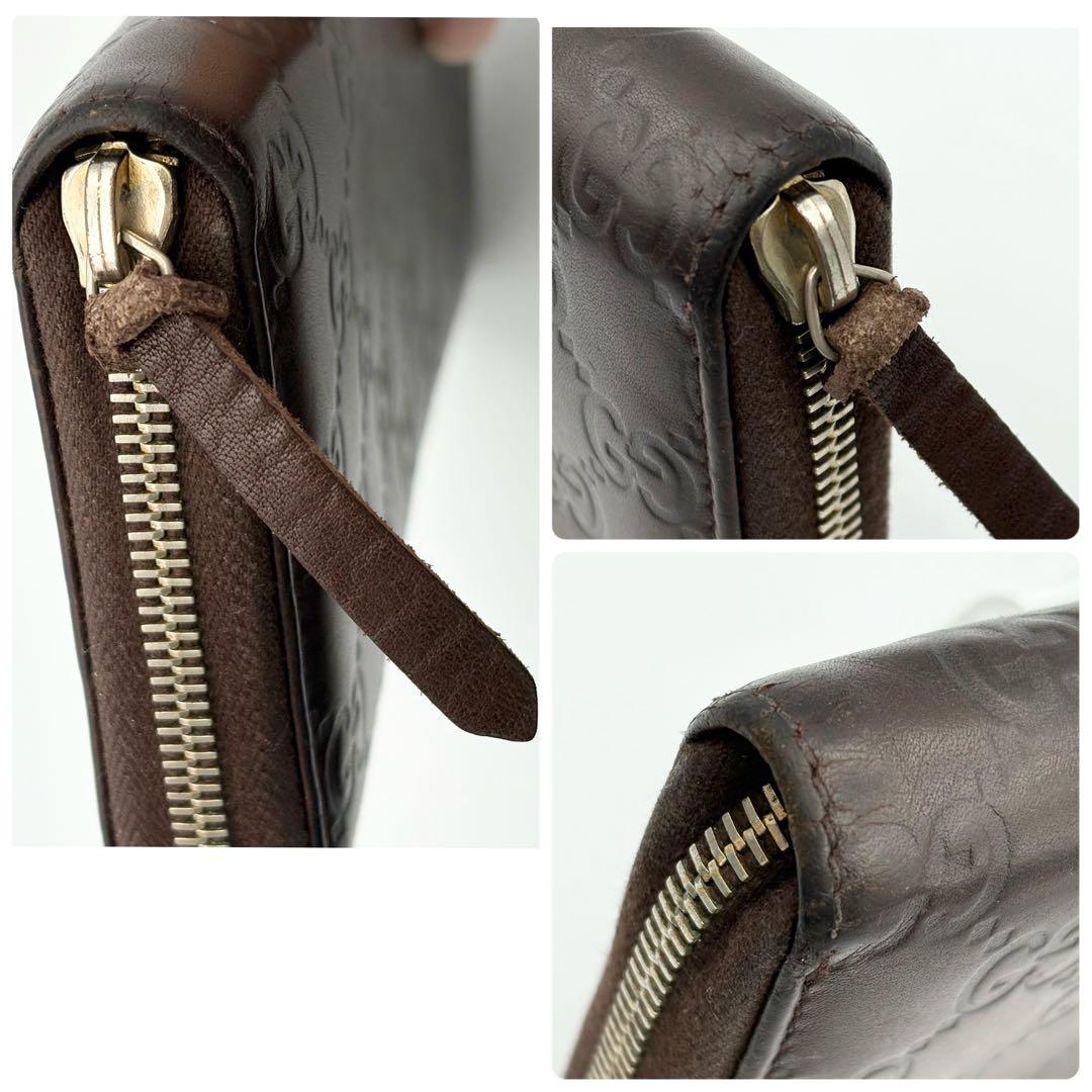 GUCCI グッチシマレザー GG ラウンドファスナー 長財布 ダークブラウン