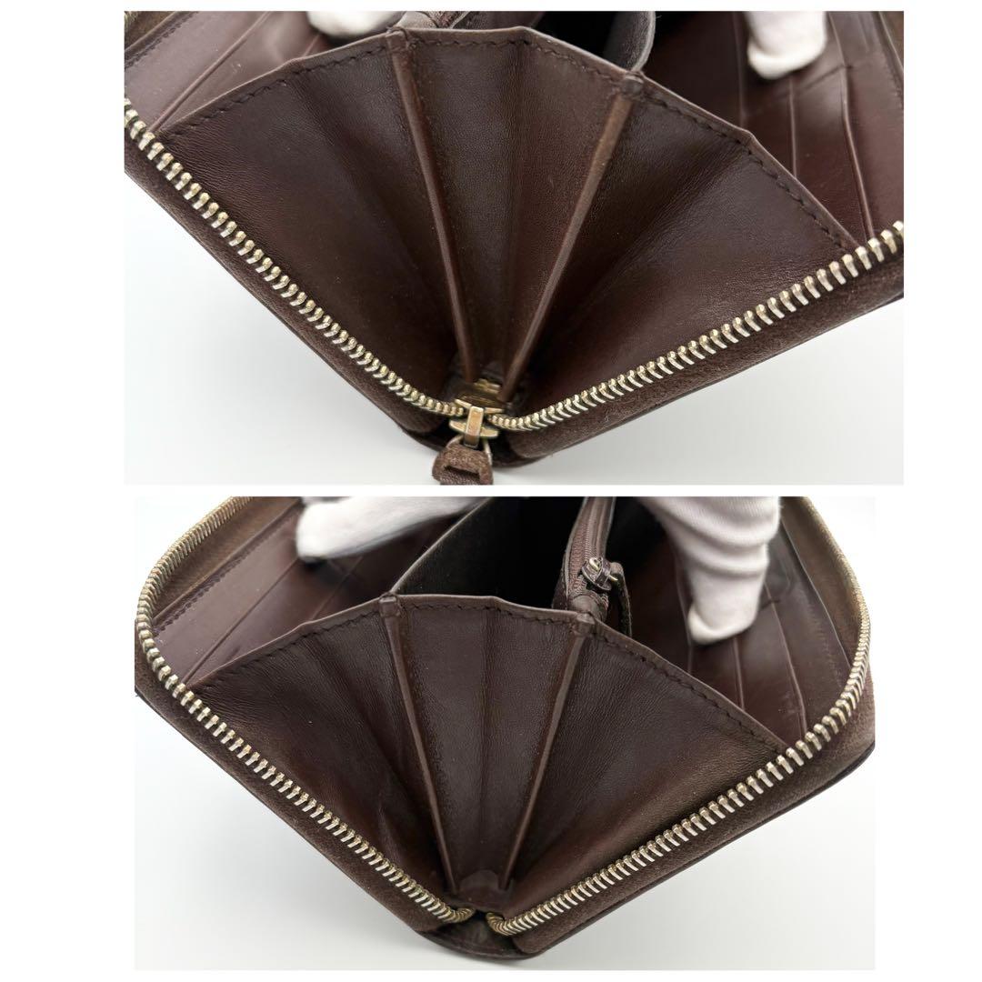 GUCCI グッチシマレザー GG ラウンドファスナー 長財布 ダークブラウン