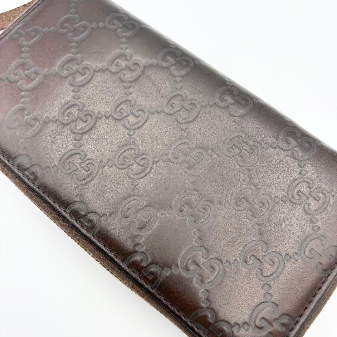 GUCCI グッチシマレザー GG ラウンドファスナー 長財布 ダークブラウン