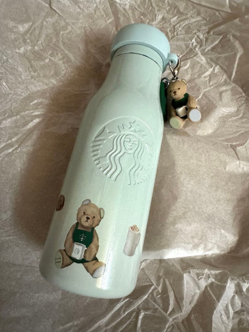 新品　ジェラピケ　スタバ ベアチャーム付きステンレスボトル　ミントグリーン