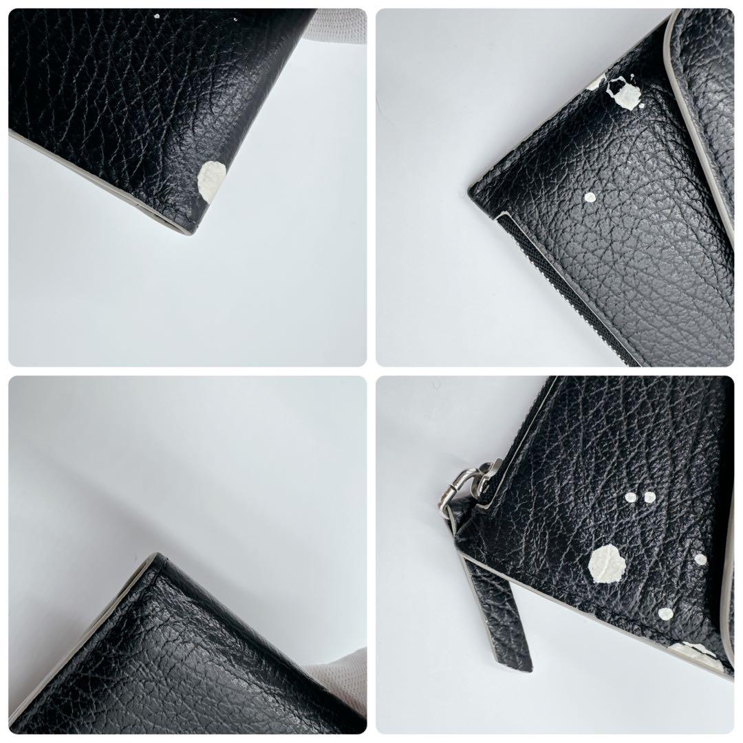 【希少・美品】Maison Margiela 長財布 黒 白 ペイント レザー