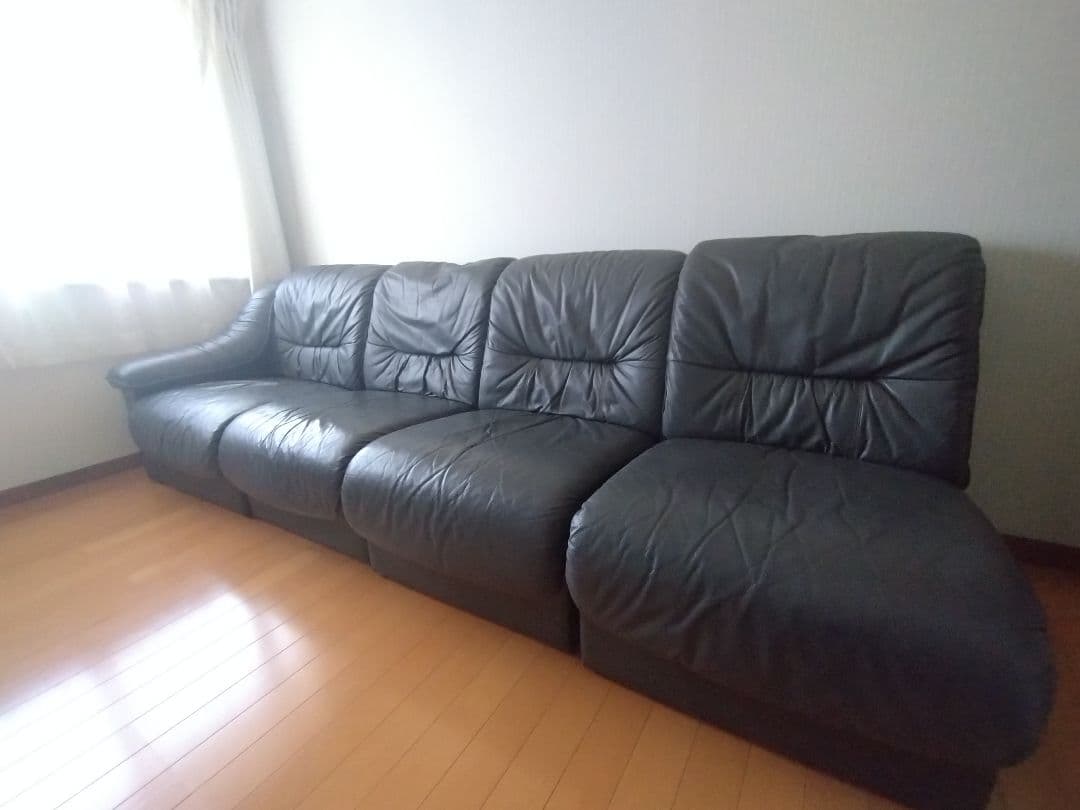 ☆送料無料☆　レザーソファ ダークグレー 4人掛け