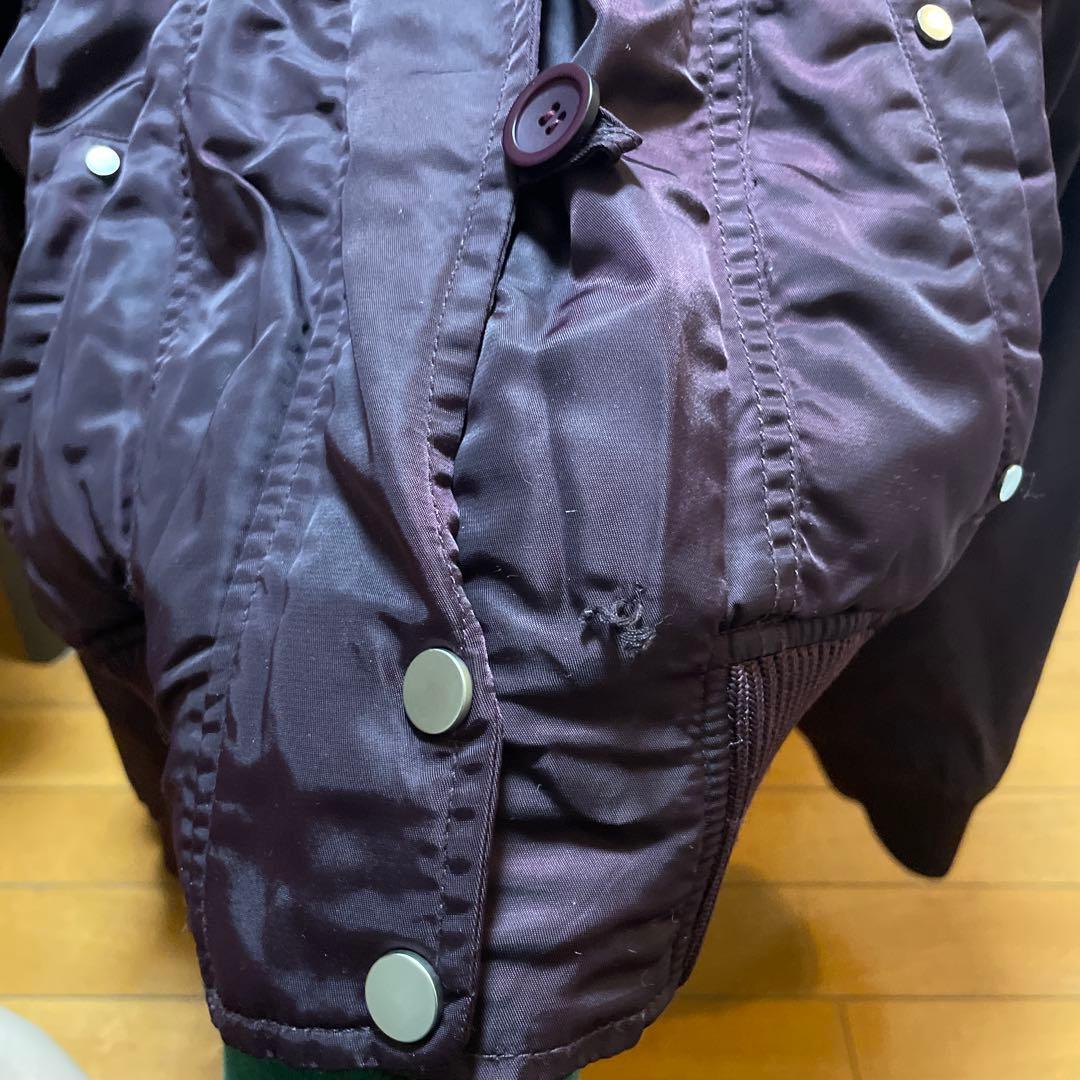 バーガンディ ファー付きダウンジャケット