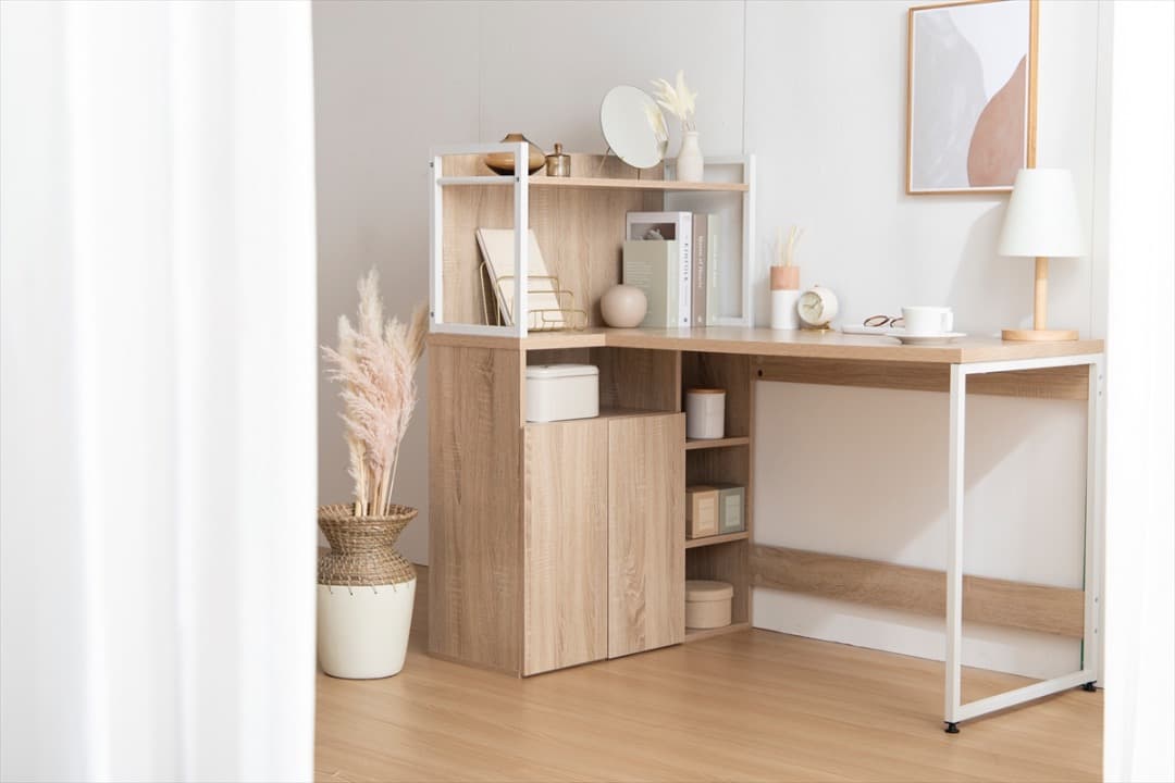 【送料無料】【幅120cm】Fine L字収納・棚付きデスク 机 木目調 ワーク