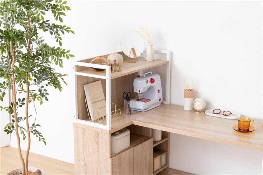 【送料無料】【幅120cm】Fine L字収納・棚付きデスク 机 木目調 ワーク