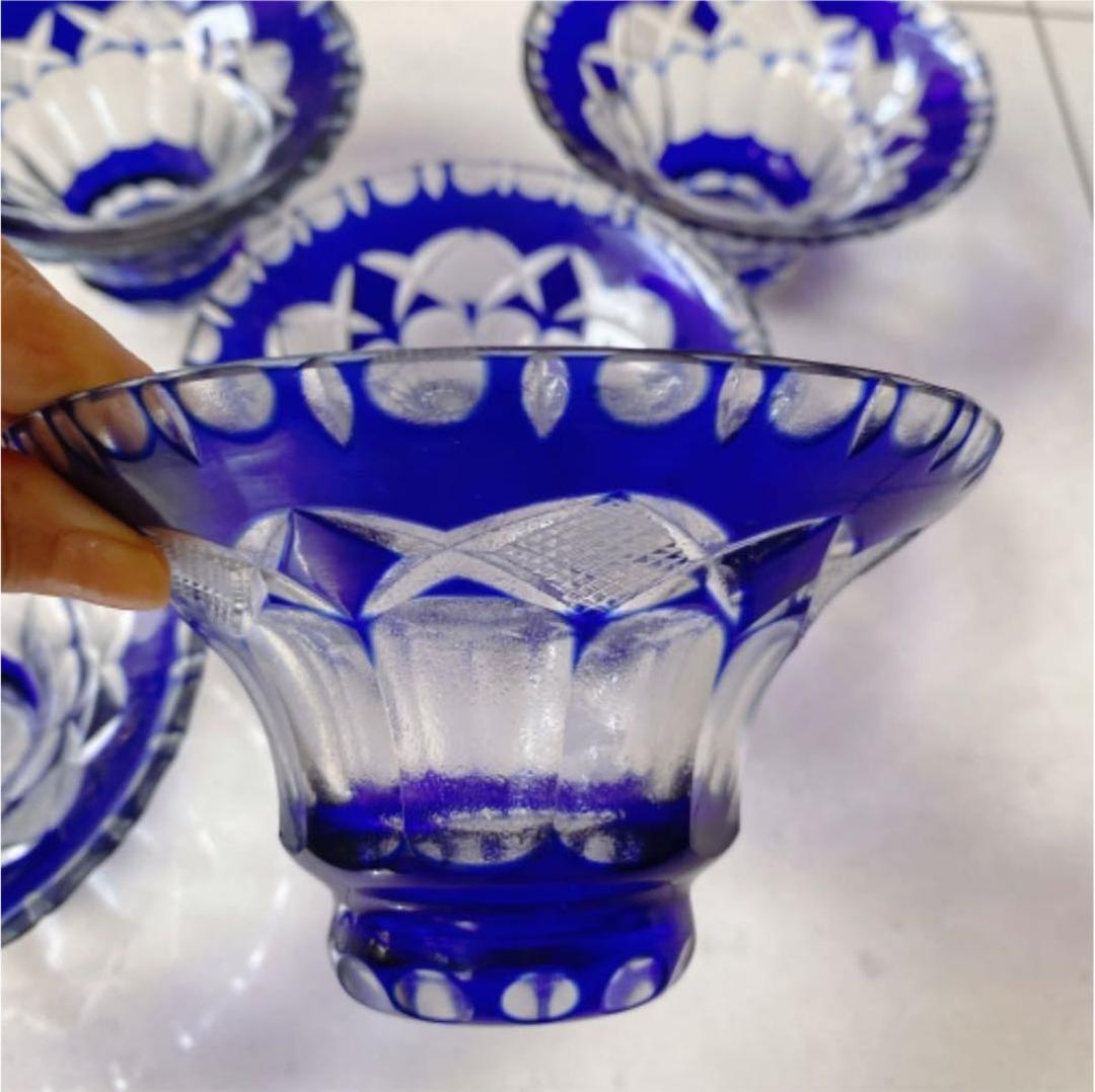 昭和初期　切子　器　江戸切子　氷コップ　ヴィンテージ　5客