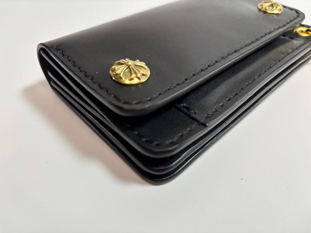 黒　栃木サドル　トラッカーウォレット【Ａ】　三層　真鍮 クロスボールコンチョ